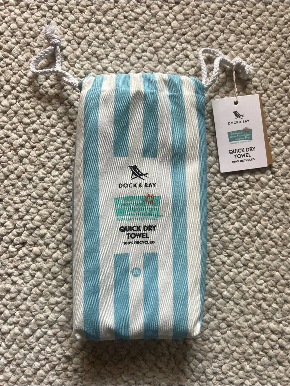 Dock & Bay Quick Dry Towel Aqua Stripe Bradenton Anna Maria Island Longboat Key